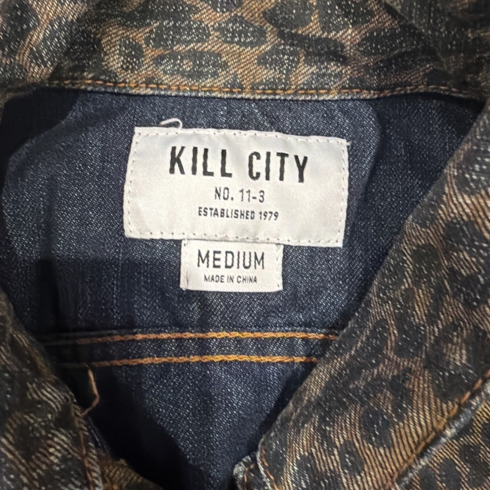 Kill City Leopard Print Denim Vest SMALL Sleeveless Trucker Punk Rock M Medium - Picture 3 of 7
